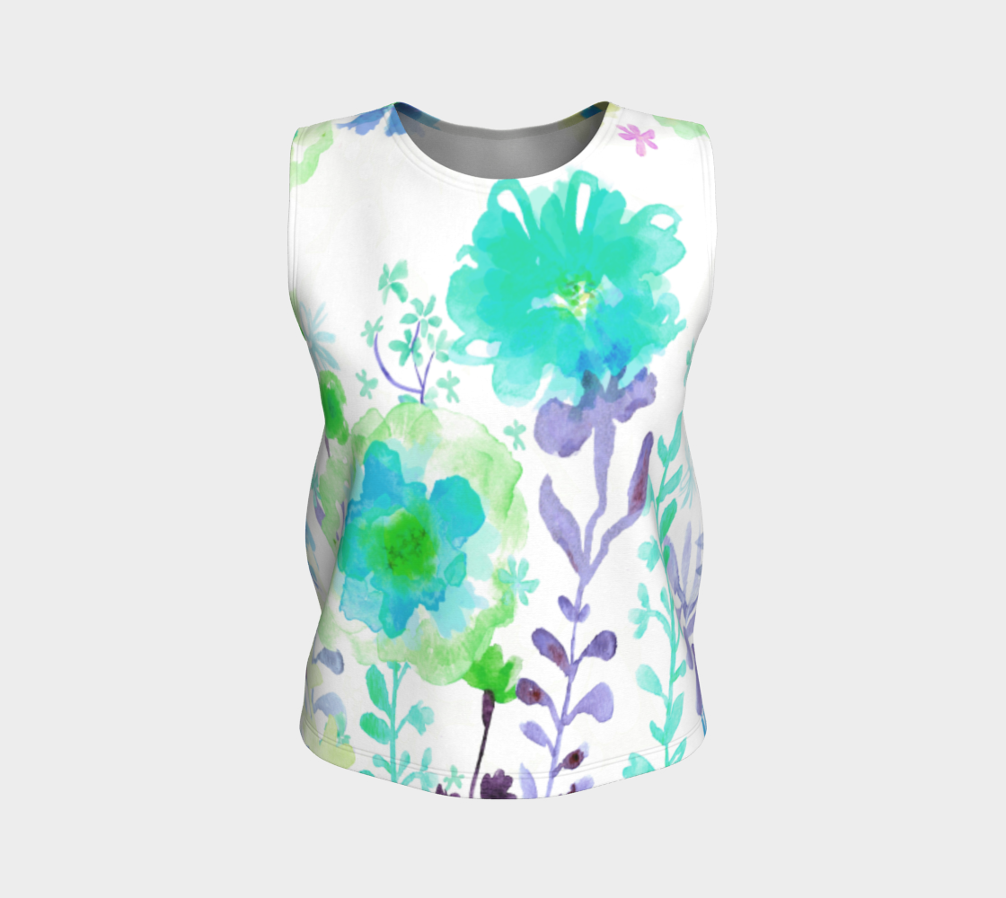Grandma's Garden Loose Tank Teal and Purple - deloresartcanada