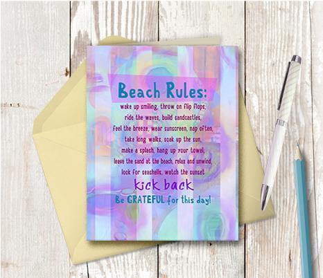 0470 Beach Rules Note Card - deloresartcanada
