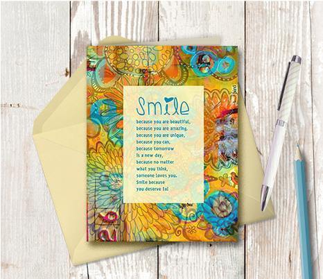 0476 Smile Because You Are Beautiful Note Card - deloresartcanada