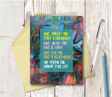 0490 One Smile Can Start A Friendship Note Card - deloresartcanada