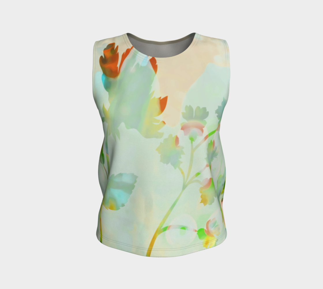 Breezy Blooms  Loose Tank by Deloresart Coral and Soft Greens - deloresartcanada