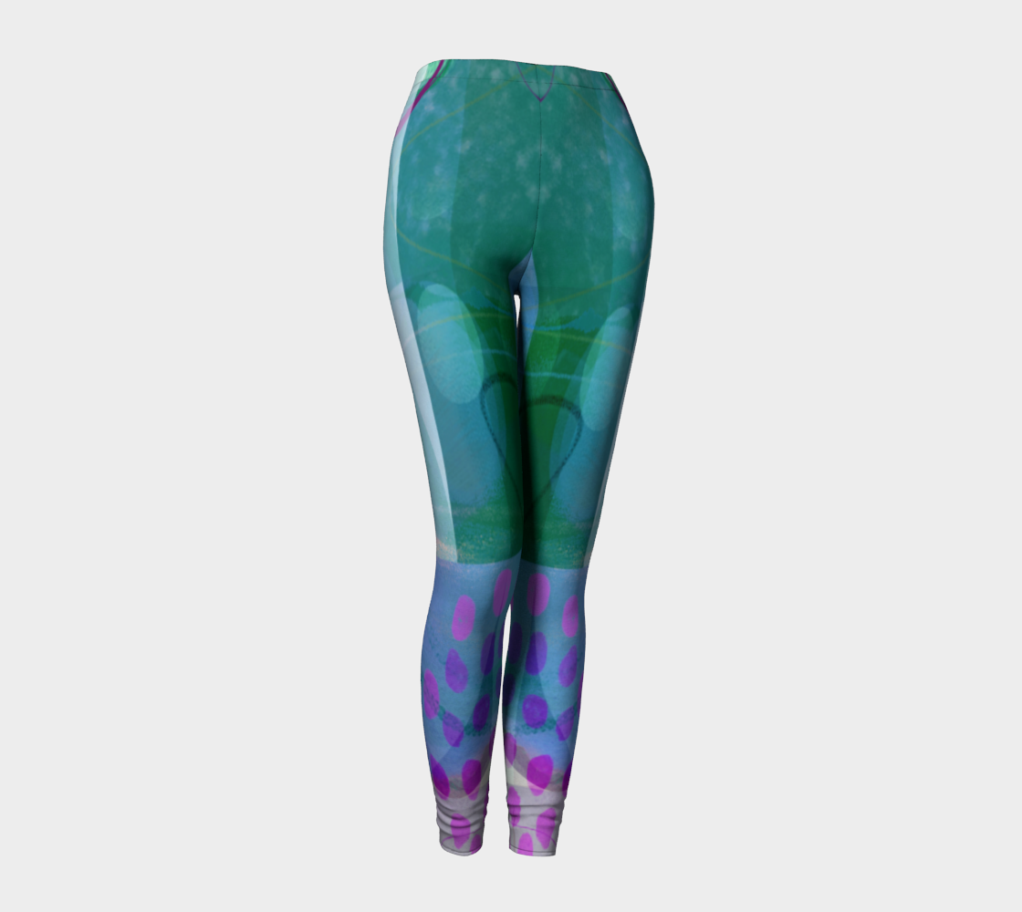 Caring Cup Teal/Purple Leggings by Deloresart - deloresartcanada
