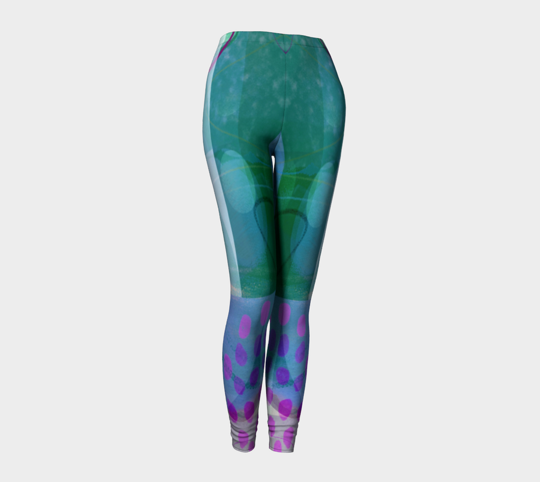Caring Cup Teal/Purple Leggings by Deloresart - deloresartcanada