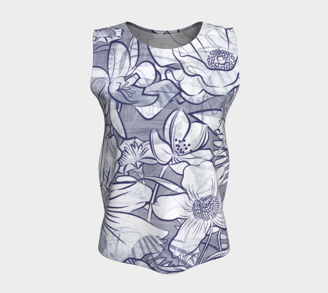 Flower Meadow Loose Tank Denim Blue - deloresartcanada