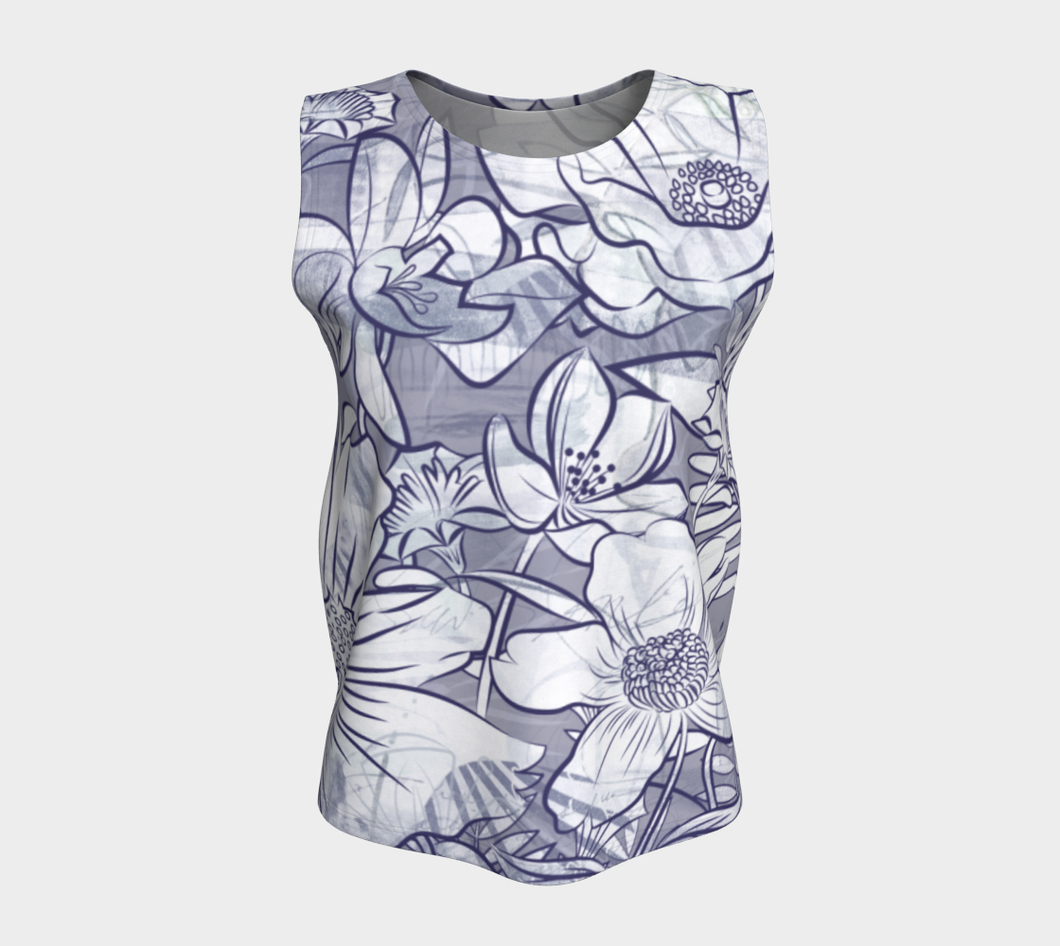 Flower Meadow Loose Tank Denim Blue - deloresartcanada