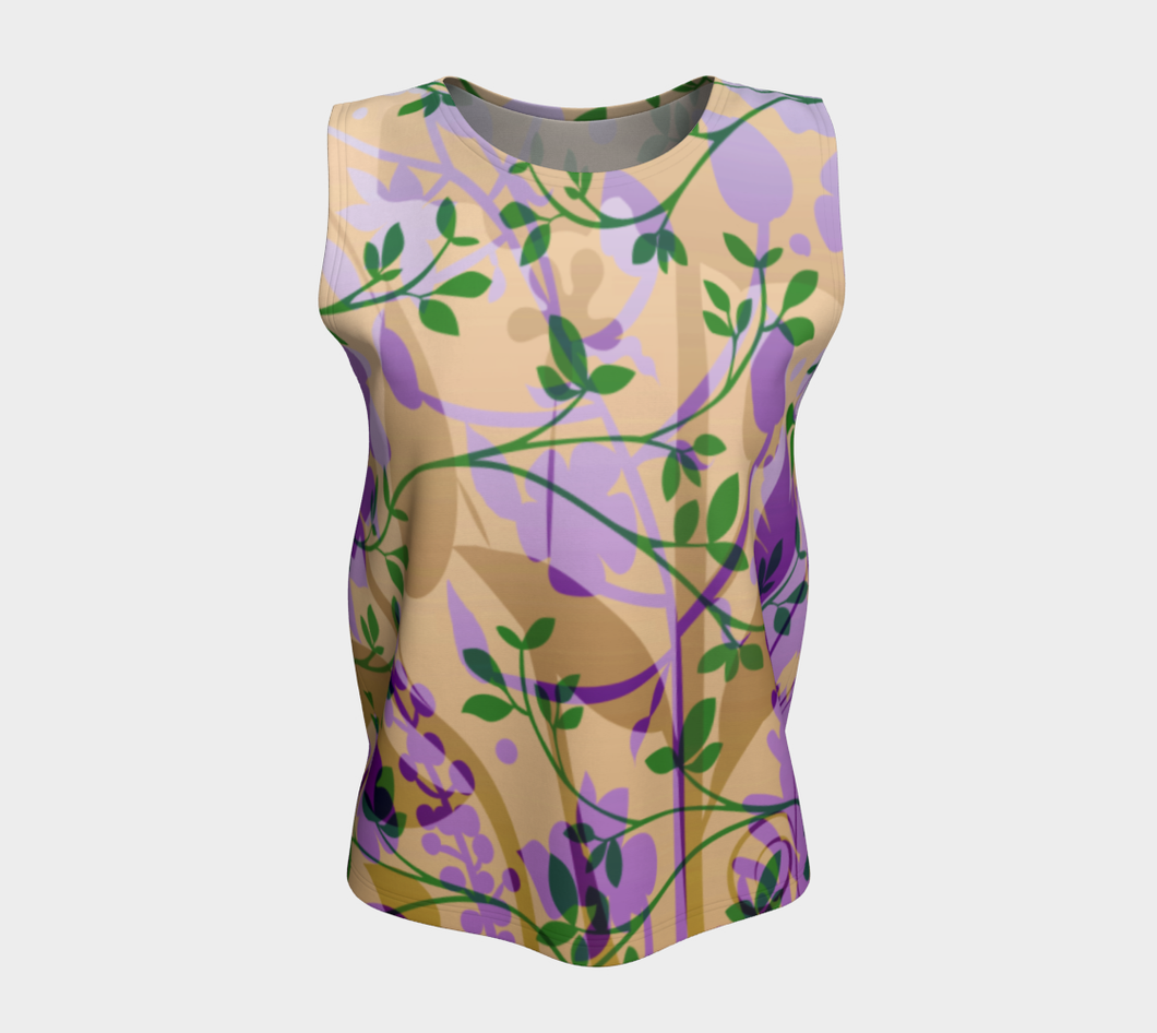 Fanciful Forest Loose Tank Purple, Green and Sand - deloresartcanada