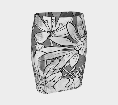 Flower Meadow Greys Fitted Skirt by Deloresart - deloresartcanada