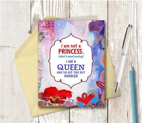 0754 I Am A Queen Note Card - deloresartcanada