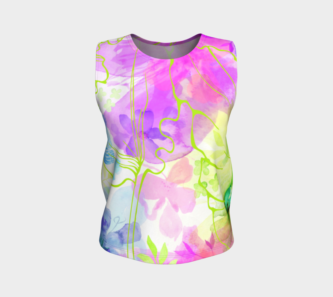 Posy Cluster Loose Tank in Purple, Green and Pink - deloresartcanada