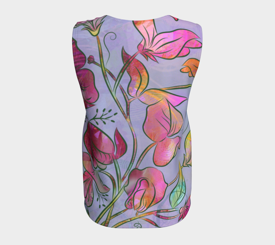 Queen Sweet Pea Loose Tank in Purples and Pinks - deloresartcanada