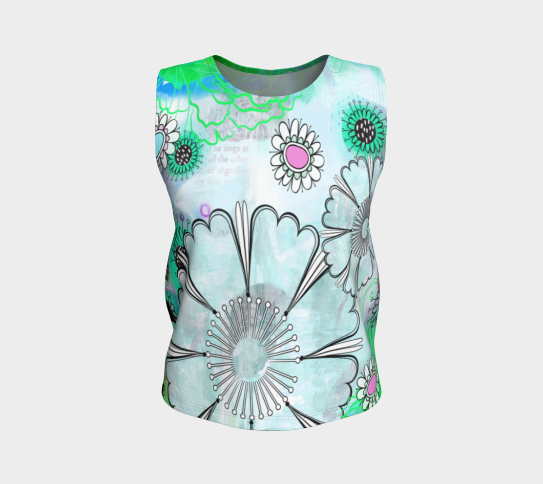 Flower Power Loose Tank by Deloresart in Blues and Greens - deloresartcanada