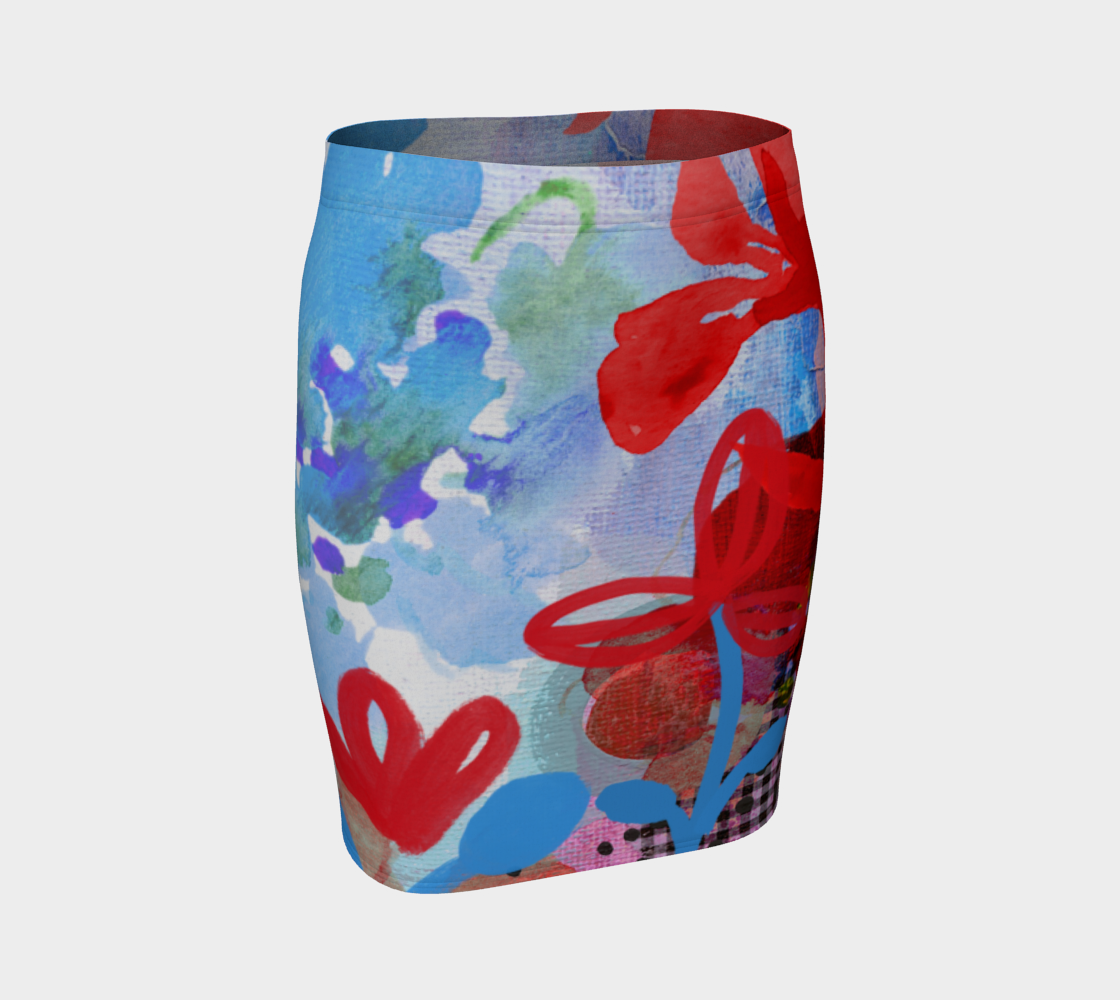 I Am A Queen Red and Blue Fitted Skirt by Deloresart - deloresartcanada