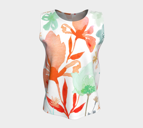 Dreamy Garden Loose Tank In Coral and Greens - deloresartcanada