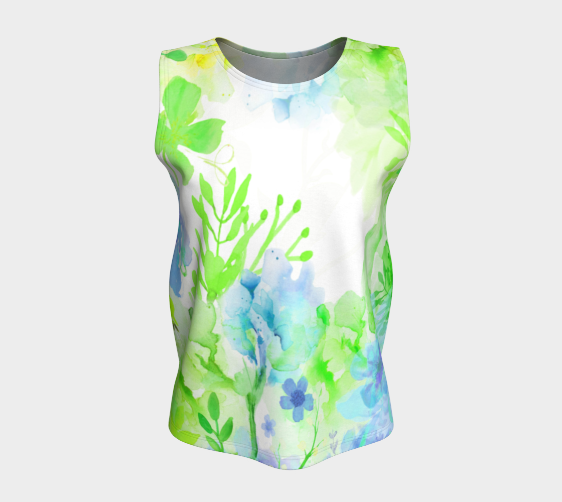 Nature's Bounty Loose Tank in Turquoise and Soft Lime - deloresartcanada