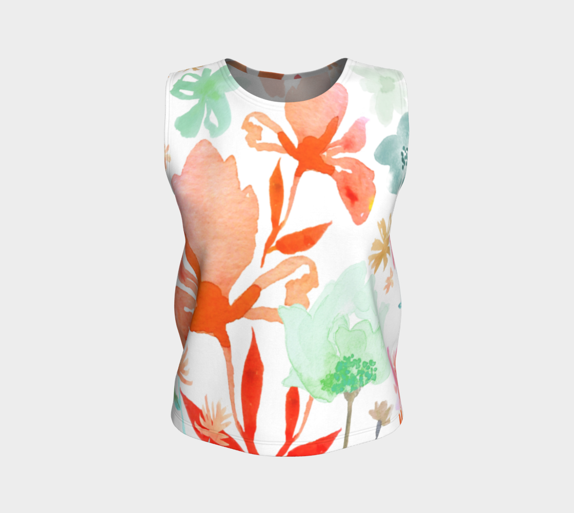 Dreamy Garden Loose Tank In Coral and Greens - deloresartcanada