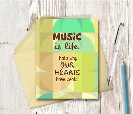 0961 Music Is Life Heart Beat Note Card