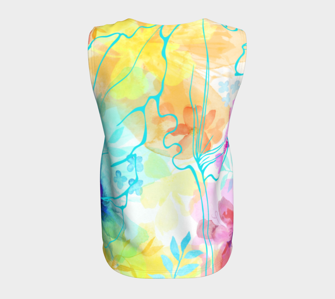 Posy Cluster Loose Tank in Turquoise, Yellow and Pink - deloresartcanada
