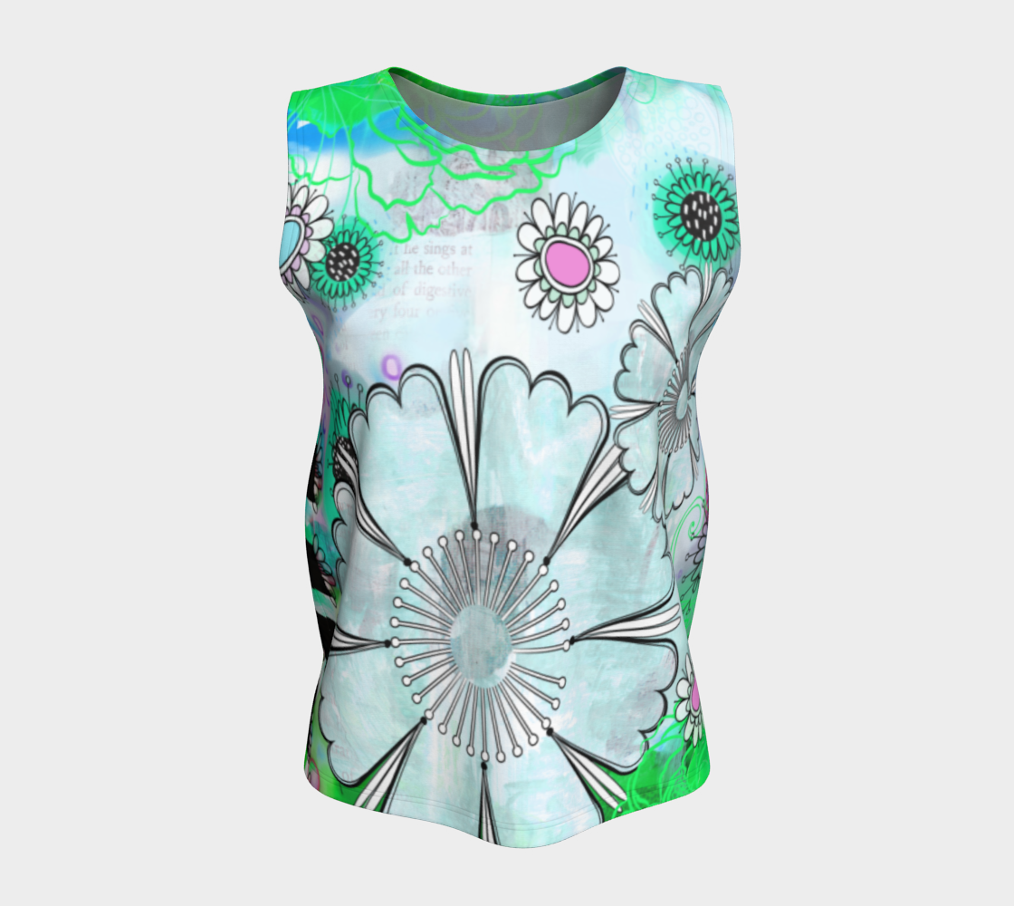 Flower Power Loose Tank by Deloresart in Blues and Greens - deloresartcanada