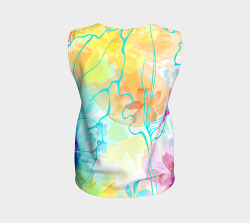 Posy Cluster Loose Tank in Turquoise, Yellow and Pink - deloresartcanada