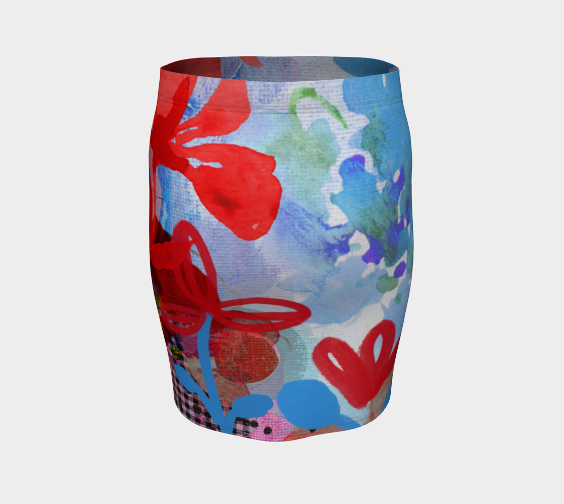 I Am A Queen Red and Blue Fitted Skirt by Deloresart - deloresartcanada