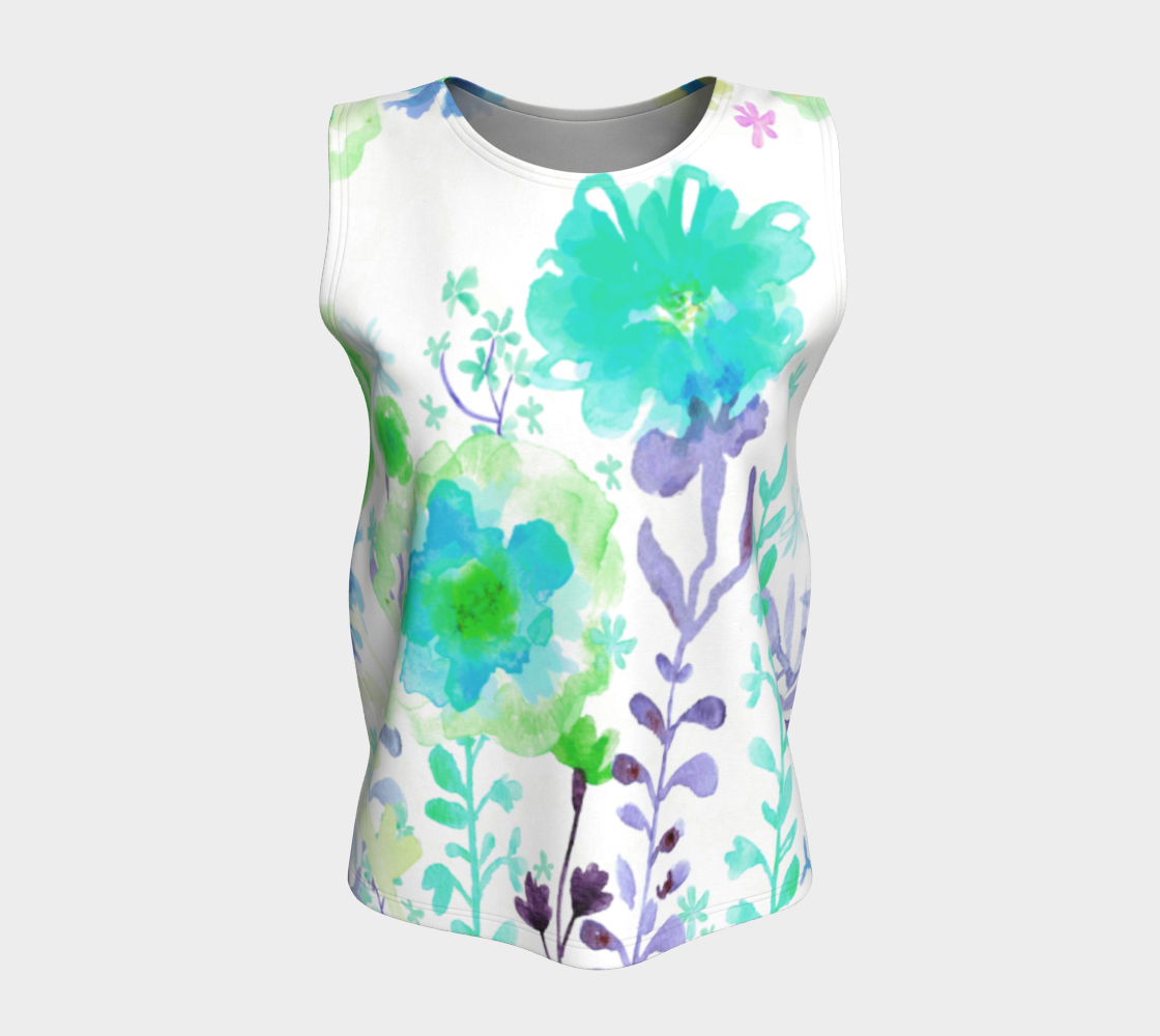 Grandma's Garden Loose Tank Teal and Purple - deloresartcanada