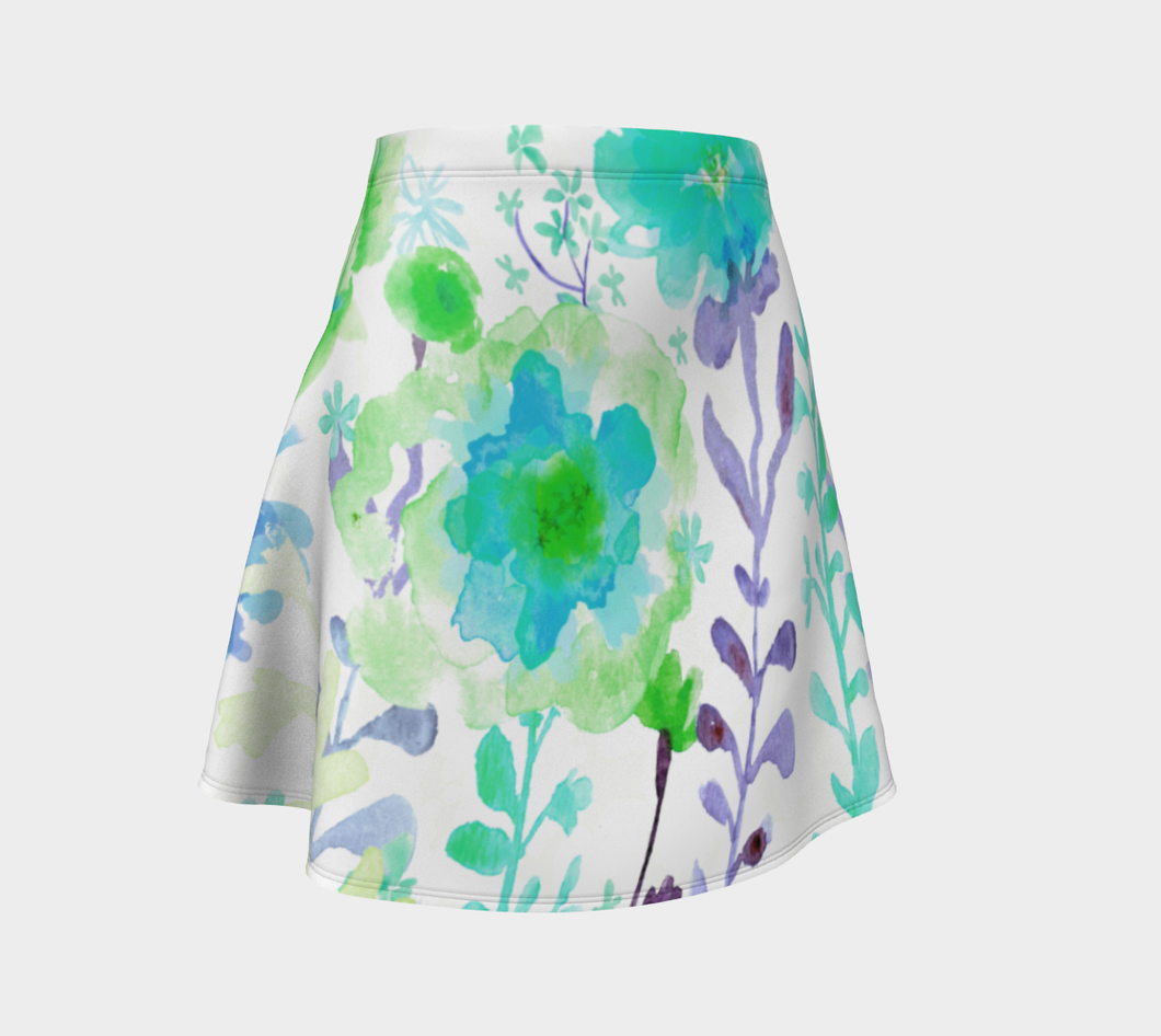 Grandma's Garden Teal Flare Skirt by Deloresart