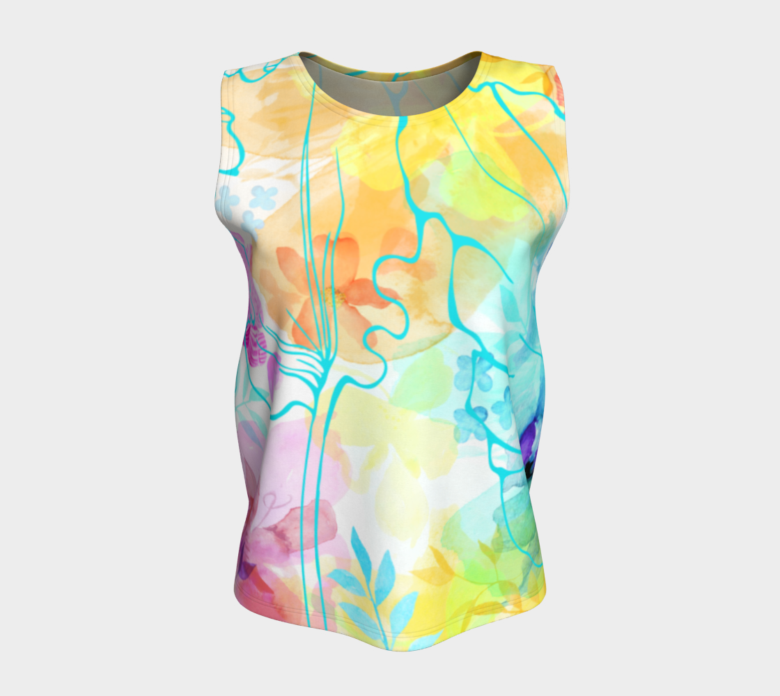 Posy Cluster Loose Tank in Turquoise, Yellow and Pink - deloresartcanada