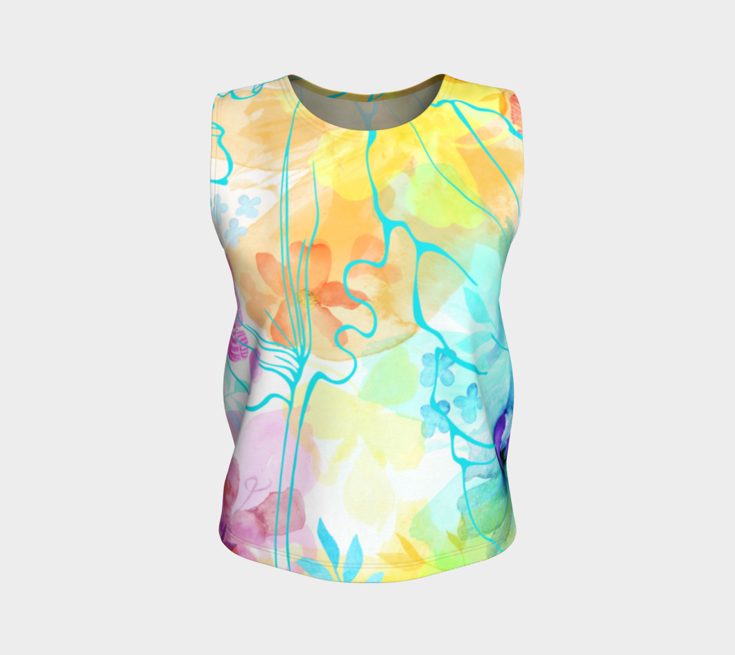 Posy Cluster Loose Tank in Turquoise, Yellow and Pink - deloresartcanada