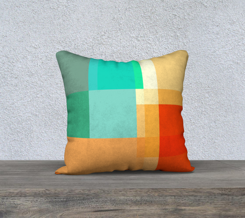 Square Off Teals and Oranges Throw Pillow by Deloresart