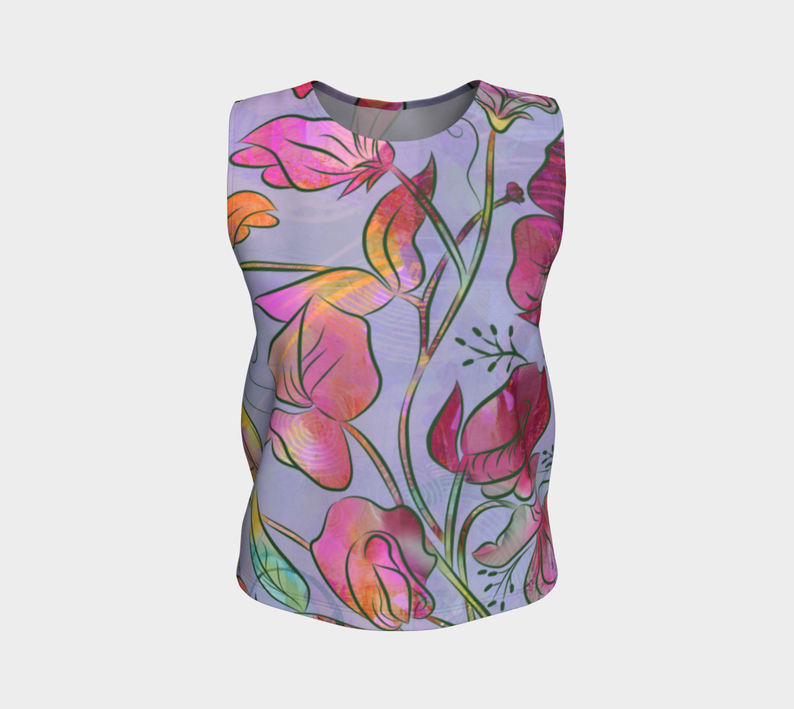 Queen Sweet Pea Loose Tank in Purples and Pinks - deloresartcanada