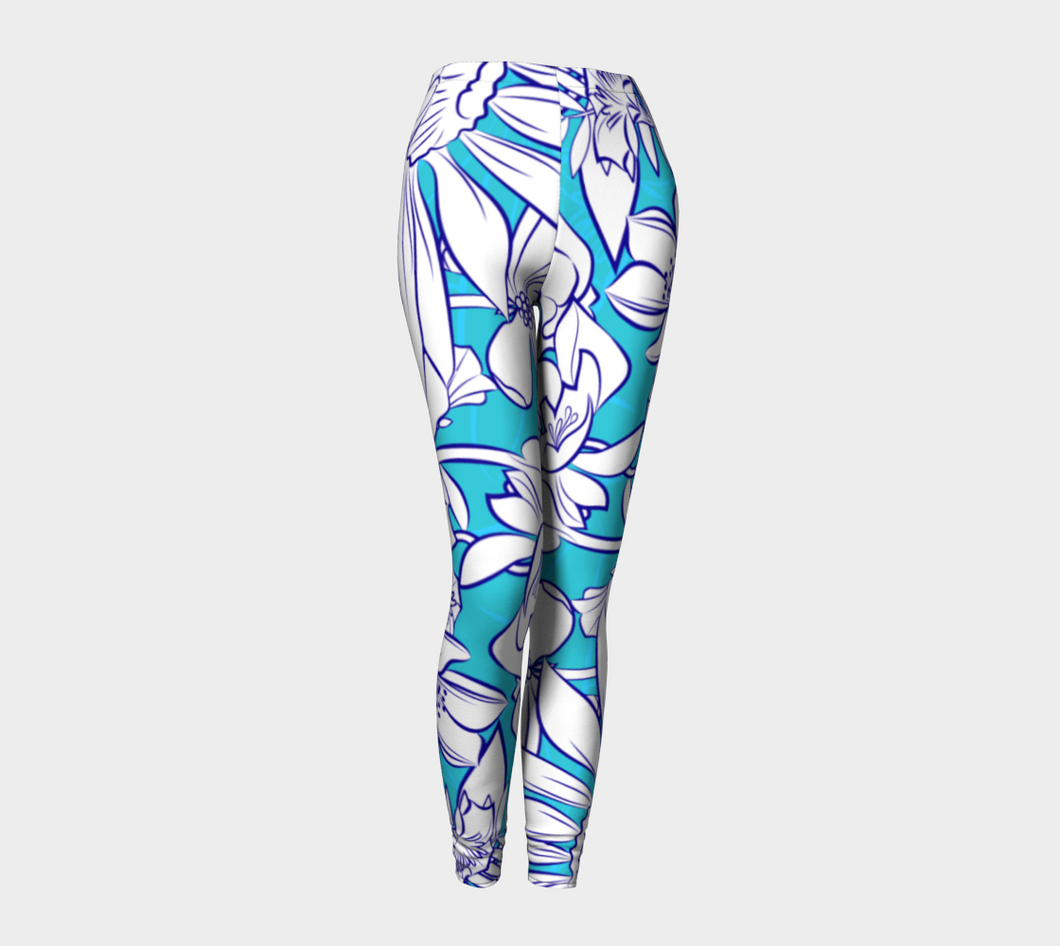 Teal Flower Meadow Leggings  by Deloresart