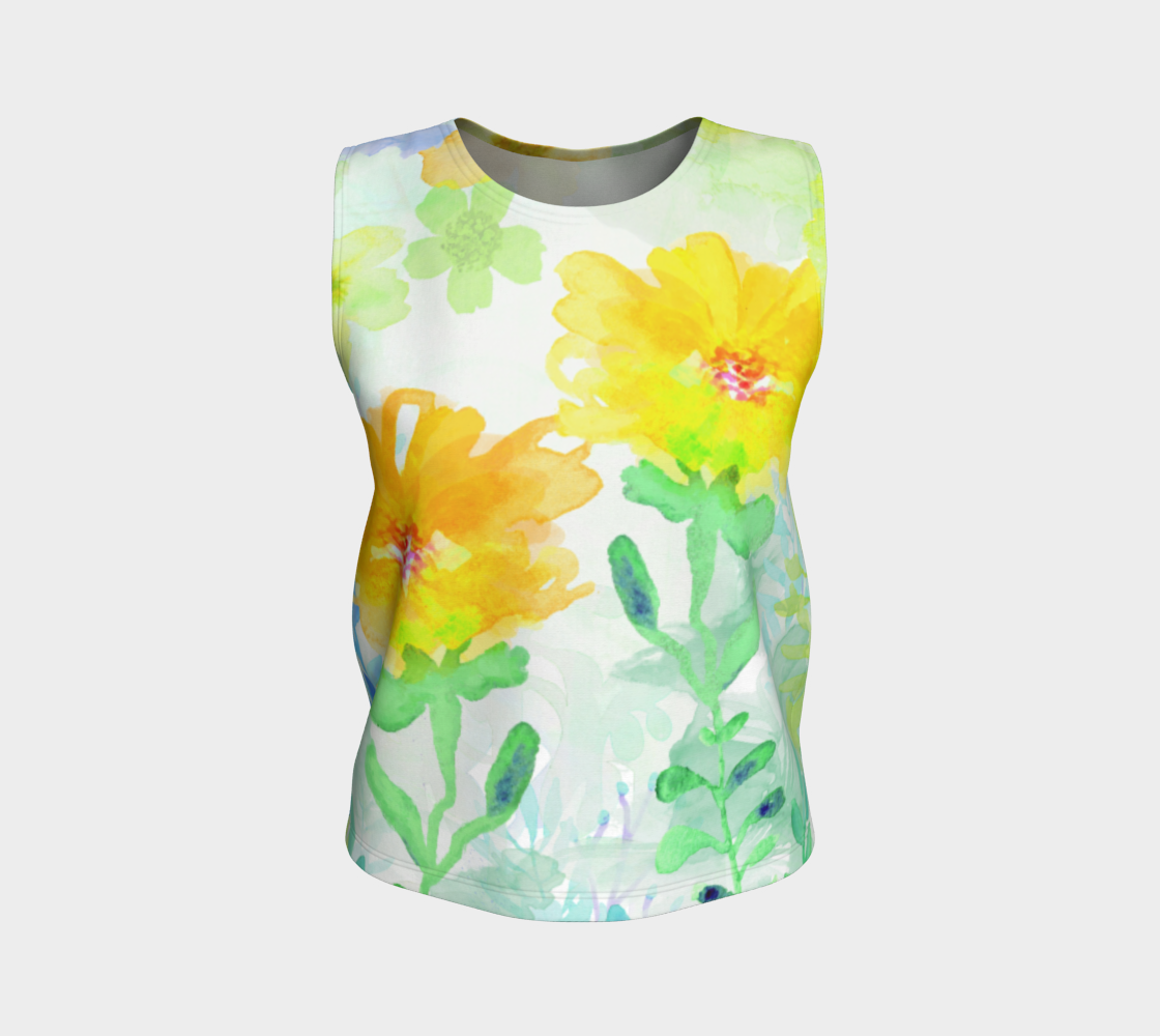 Cloral Foral Loose Tank in Yellows - deloresartcanada