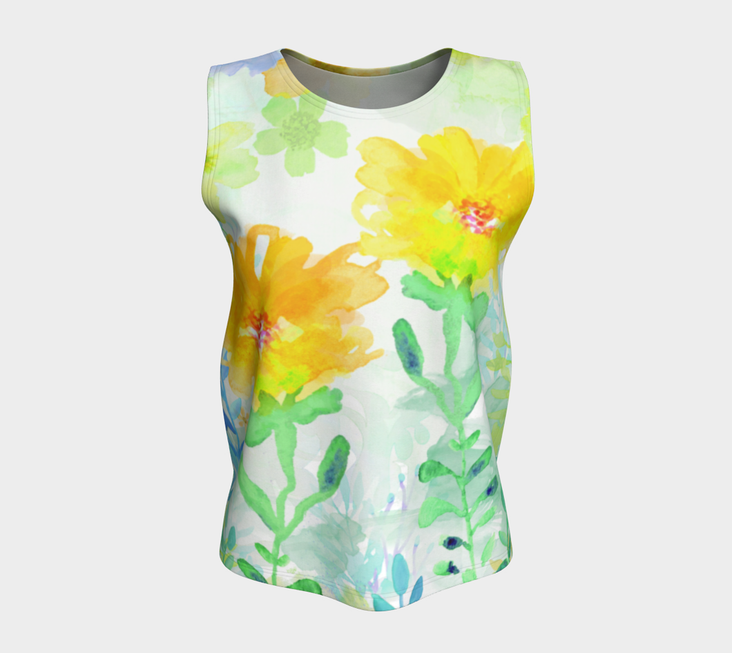Cloral Foral Loose Tank in Yellows - deloresartcanada