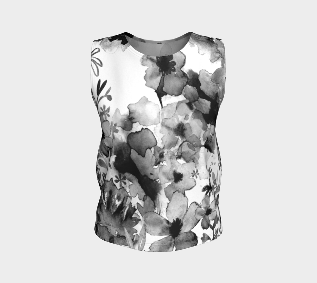 Harmonious Garden Loose Tank in Greyscale - deloresartcanada