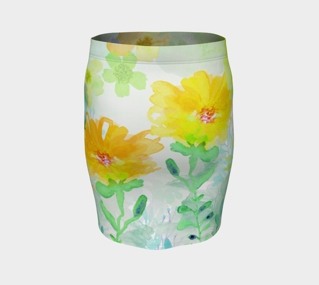 Yellow Floral Fitted Skirt by Deloresart - deloresartcanada