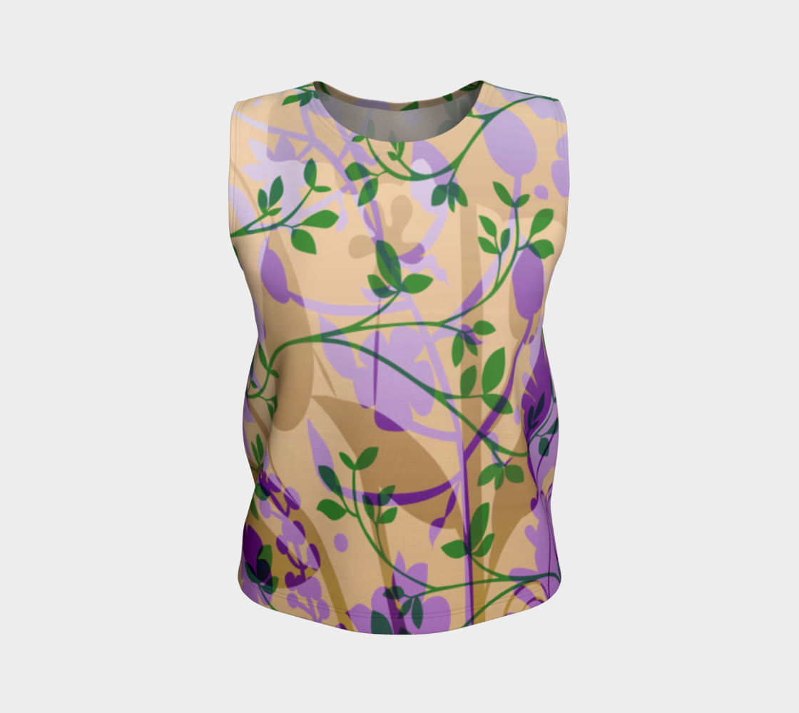 Fanciful Forest Loose Tank Purple, Green and Sand - deloresartcanada