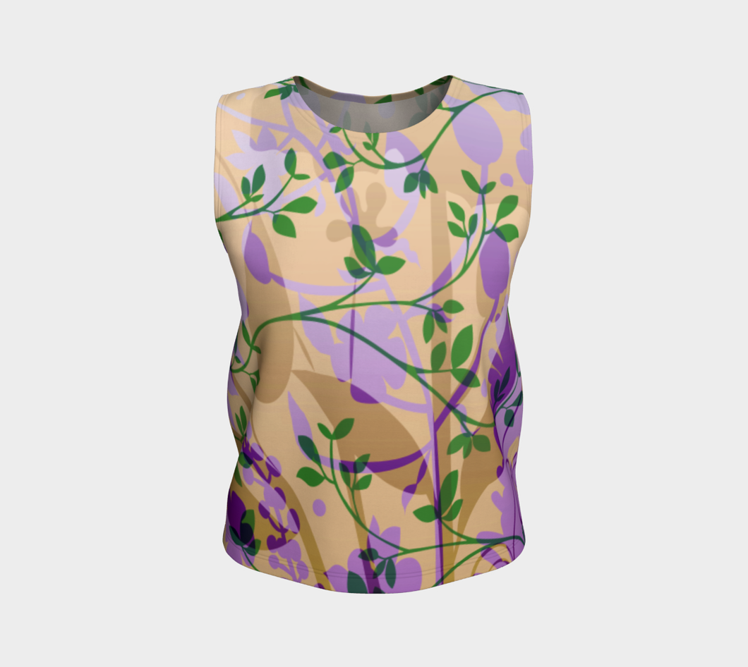 Fanciful Forest Loose Tank Purple, Green and Sand - deloresartcanada