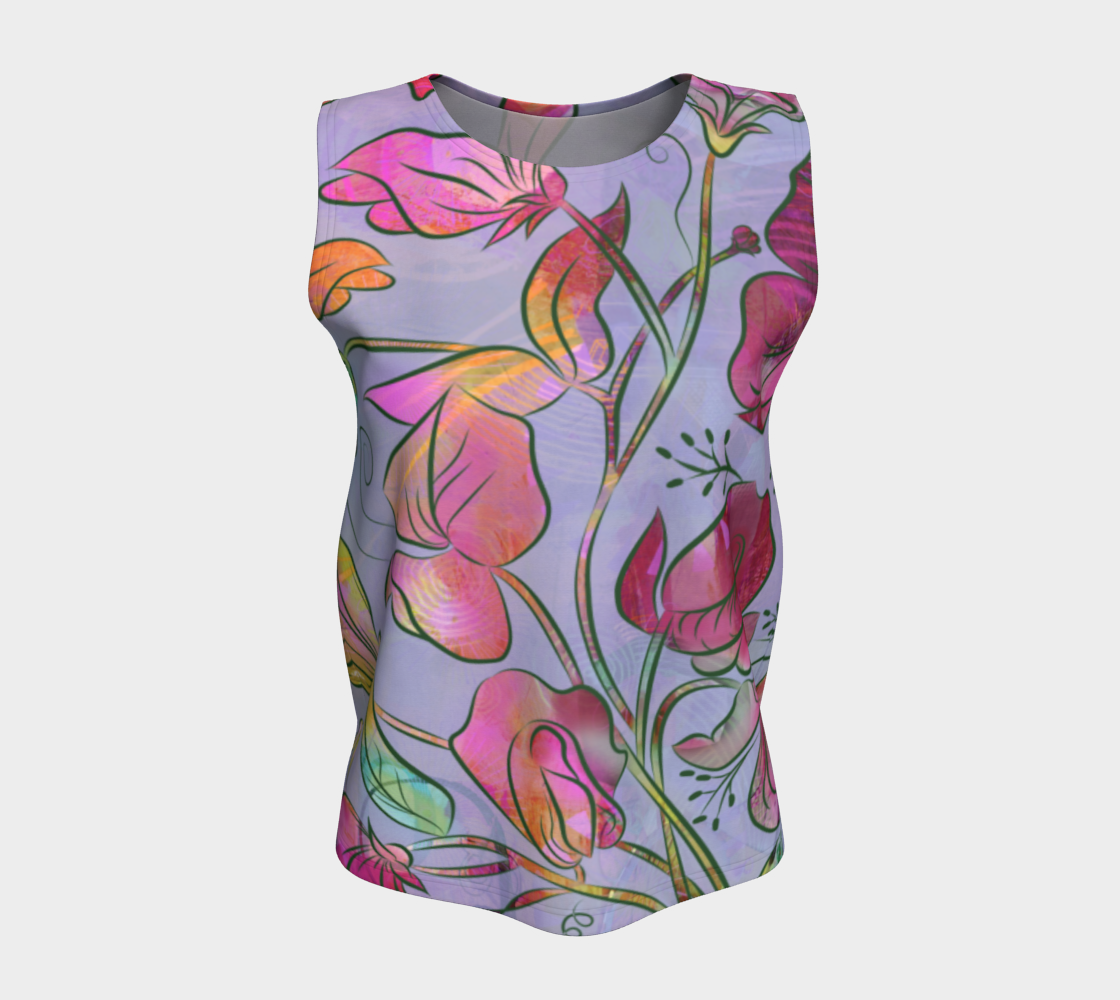 Queen Sweet Pea Loose Tank in Purples and Pinks - deloresartcanada