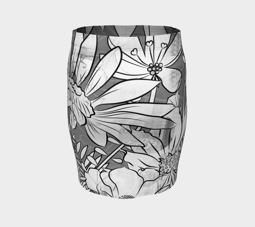 Flower Meadow Greys Fitted Skirt by Deloresart - deloresartcanada